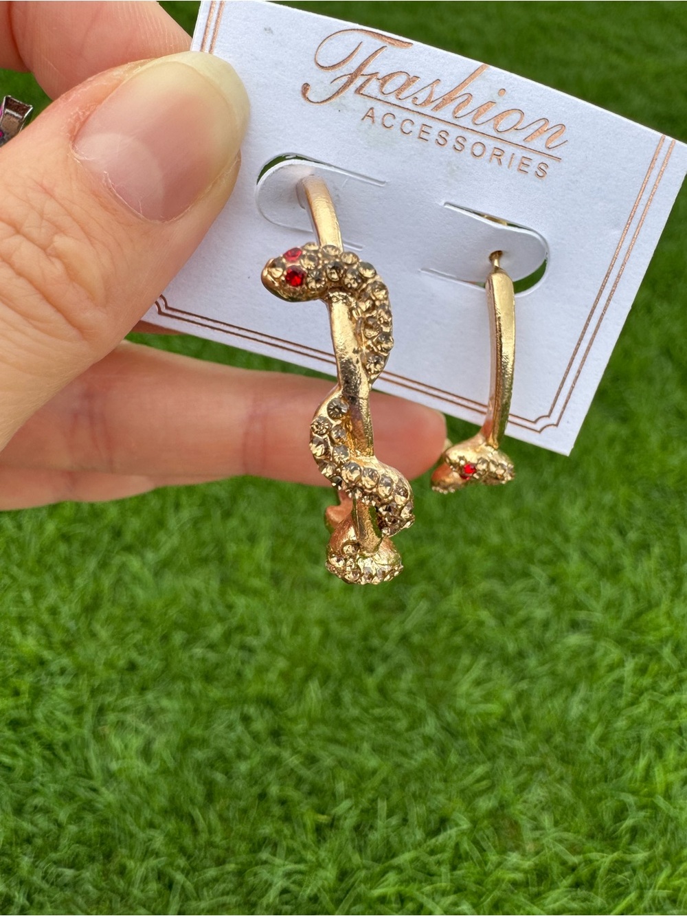 $12 or 3/$30! Gold Snake Hoop Earrings with Red Stone Eyes - Picture 4 of 6